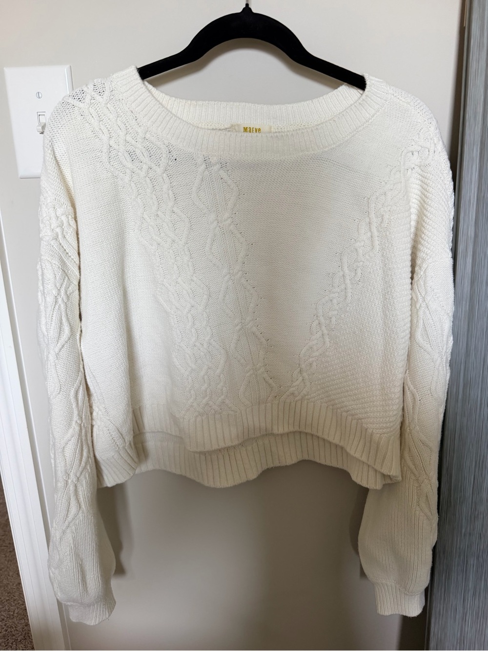 Anthropologie Cream Cable-Knit Scoopneck Sweater
